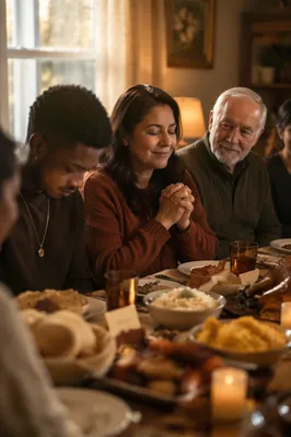 Family Gathering Around Dinner Table