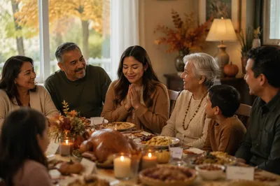 Grateful Moment at Family Dinner Table