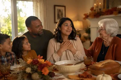 Grateful Family Around Holiday Dinner Table