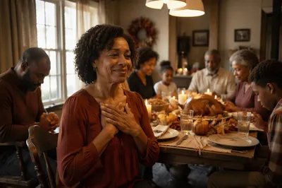 Grateful Family at Thanksgiving Dinner Table