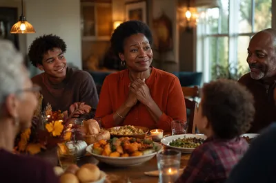 Grateful Family Gathering Before Thanksgiving Meal