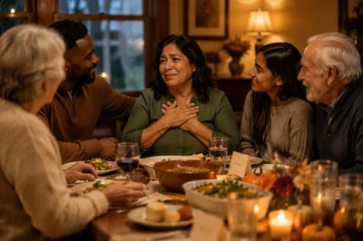 Grateful Family Dinner on Autumn Evening