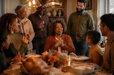 Grateful Woman at Thanksgiving Family Dinner