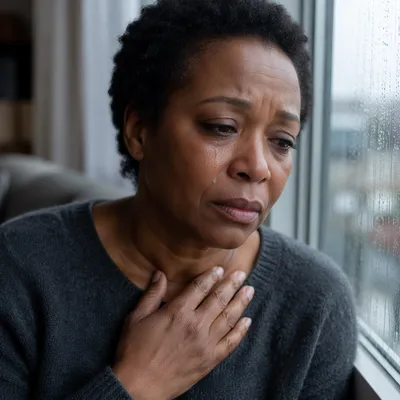 Tearful Woman by Rainy Window
