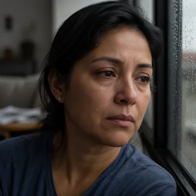 Tearful Woman by Rainy Window