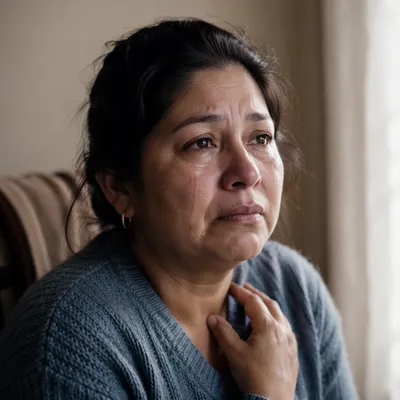 Tearful Woman by Softly Lit Window