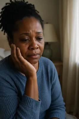 Grieving Woman by Soft Bedroom Window