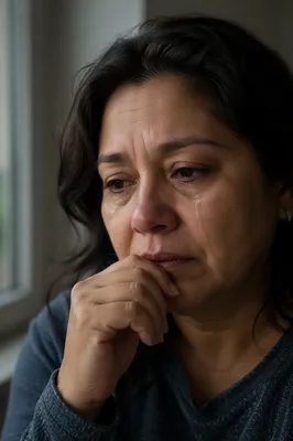 Tearful Woman by Softly Lit Window