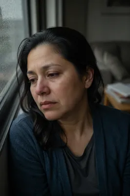 Tearful Woman by Rainy Window