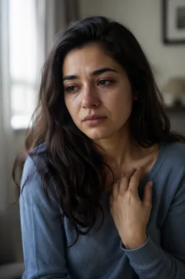 Tearful Young Woman by Window