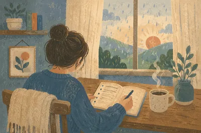 Quiet Morning Gratitude Journaling by Window