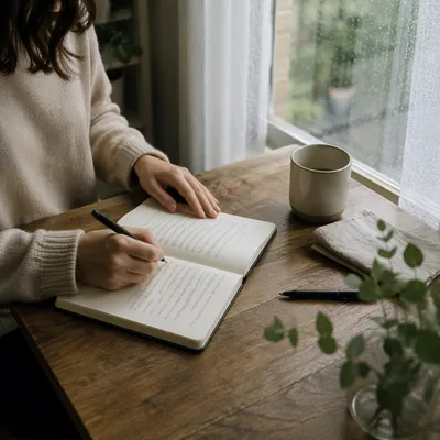 Quiet Morning Gratitude Journaling by Window