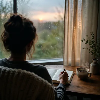 Quiet Morning Gratitude Journaling by Window