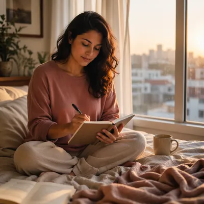 Young Woman Journaling by Morning Window