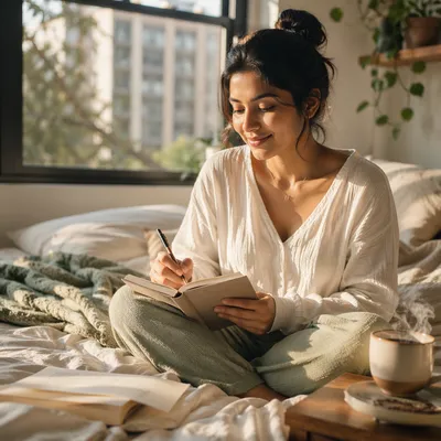 Young Woman Journaling in Morning Light