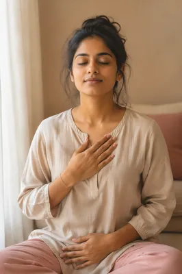Young Woman Practicing Mindful Breathing Indoors
