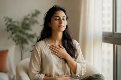 Serene Woman Breathing by Window