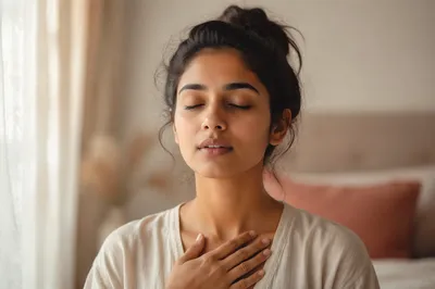 Calm Woman Breathing by Window