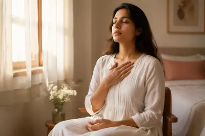 Young Woman Practicing Mindful Breathing Indoors