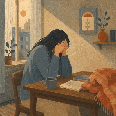 Overwhelmed Person Seeking Prayer in Quiet Room