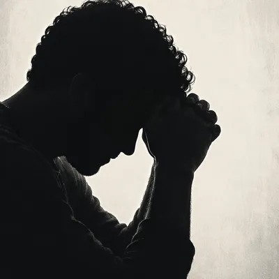 Silhouette of Overwhelmed Person in Prayer