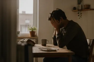 Overwhelmed Person Seeking Prayer in Quiet Room