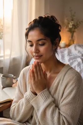 Peaceful Young Woman by Bedroom Window