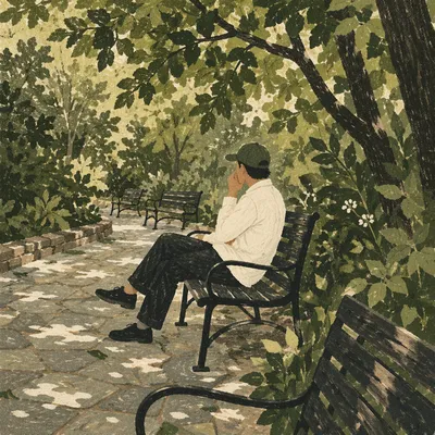 Solitary Reflection on Park Bench
