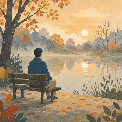 Solitary Reflection by the Autumn Pond