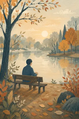 Solitary Reflection by Quiet Autumn Pond
