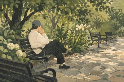 Solitary Reflection on Park Bench