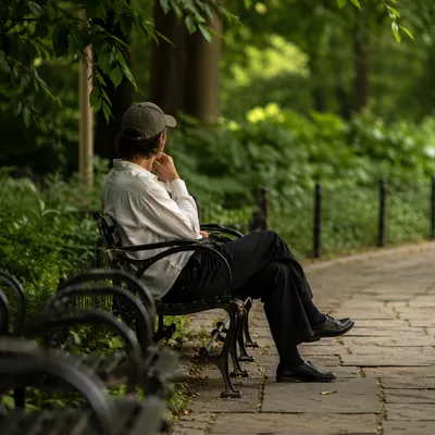 Solitary Contemplation on Park Bench