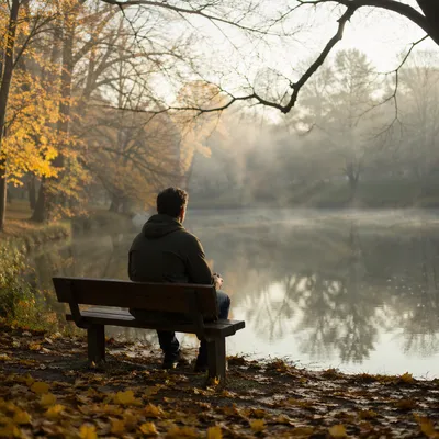 Solitary Reflection by Quiet Autumn Pond