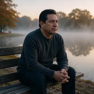 Man Sitting Alone by Lake