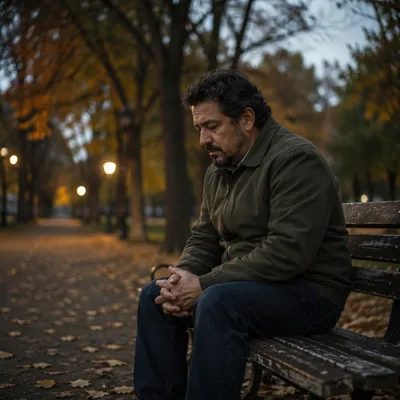 Man Sitting Alone on Park Bench