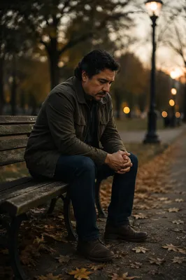 Solitary Man on Park Bench at Dusk