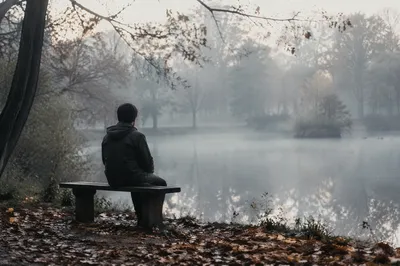 Solitary Person on Bench in Reflection