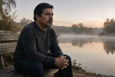 Man Sitting Alone by Lake