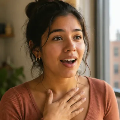 Surprised Young Woman by Sunlit Window