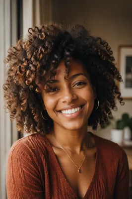 Joyful Young Woman with Natural Curls