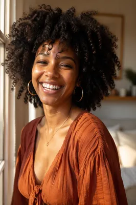 Joyful Close-Up Portrait by Sunlit Window