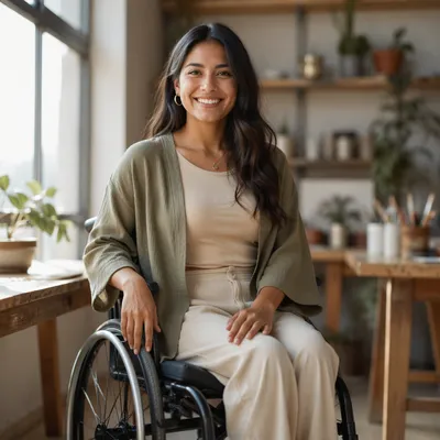 Joyful Woman in Wheelchair by Window