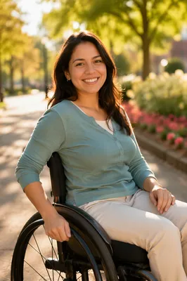 Joyful Woman in Wheelchair at Park