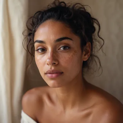 Freckled Young Woman Close Up Portrait