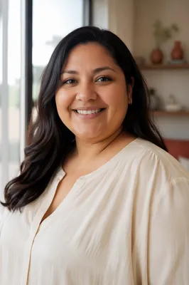 Confident Smiling Woman by Window Portrait