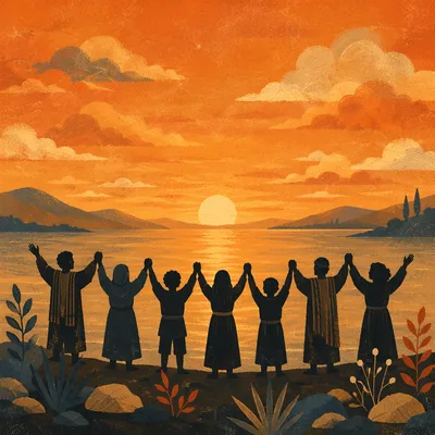 Praise Hands at Golden Lakeside Sunset