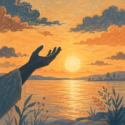 Praise Hand Silhouette at Golden Sunset