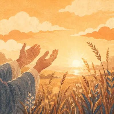 Hands Raised in Golden Sunset Praise