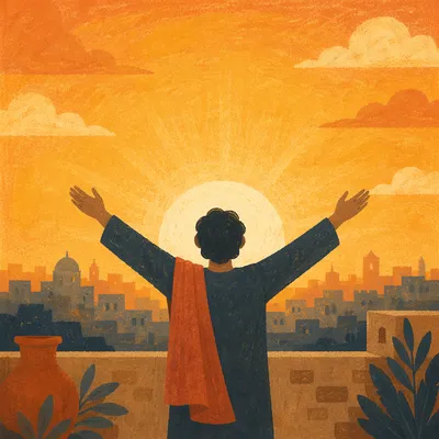 Praise Hands Lifted in Golden Sunset