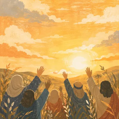 Uplifted Praise Hands Under Golden Sunset